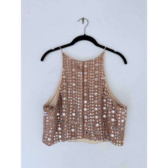 NWT Sani Tara Gold Mirror Embellished Halter Style Cropped Top Size XL *TOP ONLY - Picture 6 of 13